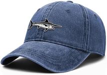 Outdoor Shaping Fish Embroidery Dad Hat - Soft Washed Cotton Unstructured Baseball Cap for Unisex Adjustable Vintage Style Denim Blue