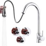 Drenky Kitchen Sink Taps, 3 Way Mixer Tap with Pull Out Spray Solid Brass 360 Swivel Spout Kitchen Sink Mixer Taps with Hot and Cold Hoses, Chrome