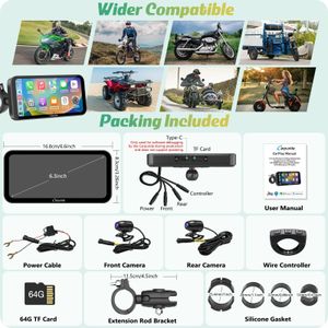 Carpuride W603D Motorcycle GPS CarPlay Screen – 6.3” Waterproof Touchscreen, Wireless CarPlay & Android Auto, HD Dual Cameras, Remote Control
