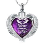 QGJNSGC Cremation Jewelry for Ashes Pendant Crystal Heart Urn Necklace with Mini Memorial Keepsake Urn Memorial Ash Holder for Women Jewelry (Silver-purple-God)