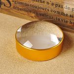 10X Domed Magnifying Glass 75mm Golden Desktop Paperweight Magnifier Reading Aid for Small Fine Print,Newspaper,Bible,Document Examination,Recipes, Craft and Map, Hand Polished & Light Gathering