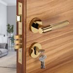 LAPO Full Brass Door Locks for Main Door, Door Lock for Bedroom, Mortise Door Lock Set, Door Lock Handle Set with 3 Brass Key for Home,Office,Hotel | PVD Gold Finish | 3 Years Warranty Ro-2100