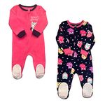 Babys and Toddlers Cozy Fleece Non-Slip Footed, Zip-Front, Blanket Sleepers for Sleep and Play - Pack of 2, Navy/Pink, 4 Years