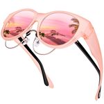 URUMQI Over Glasses Sunglasses Womens, Trendy Round Cat Eye Sun Shades Cover, Polarised UV400 Protection TAC Lens - Pink
