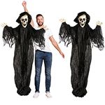 I LOVE FANCY DRESS Animatronic Grim Reaper 75cm 96" Halloween Decoration - Red Light Up Eyes & Sound Effects - Poseable Arms - Halloween Props - Pack of 2