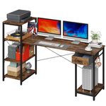 GYIIYUO Computer Desk 63 Inch with Wider 14'' Printer Shelves, Reversible Office Desk with 4-Tier Storage, Fabric Drawer and Host Stand, Sturdy and Stable Study Desk, Industrial, Rustic Brown