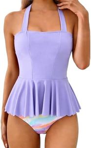 DaiLiWei Tankini Swimsuit for Women 2 Piece Modest Bandeau Bathing Suit High Waisted Cute Bikini Set Tummy Control Plus Size