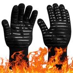 Flintronic Grill Gloves Heat Resistant Fire Resistant Oven Gloves Hand Protection Grill Gloves, 1472°F/800°C Heat Resistant Oven Gloves for Grill, Oven, Cooking, Soldering（Black）