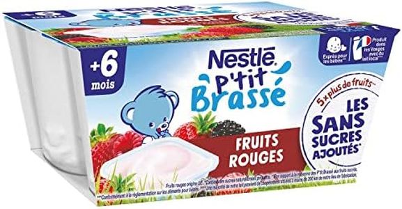 Nestlé Bébé P'tit Brassé Laitage Fruits rouges sans sucres ajoutés - dès 6 mois - 4 x 90g (L'emballage peut varier)