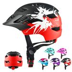 RaMokey Kids Helmet, Kids Bike Helmet for Boys Girls Age 3-15, Light Weight Cycling Helmet Mountain Bicycle Helmet with Taillight Adjustable Dial Removable Visor(48-56CM) (Black+Red)