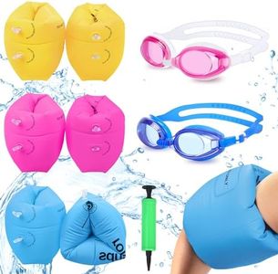 6 Pack Arm Floaties for Adults and Kids, PVC Inflatable Swimming Floats Arm Bands with 2 Swimming Goggles, Kids Floaties for Pool Summer Party