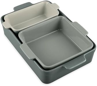 Best Choice Products Bakeware Set, Baking Dish Set, 3-Piece Nonstick, Toxin-Free, Ceramic Serving Dishes, Casserole, Bread Loaf, Square Pan, Space-Saving Nesting Design - Sage Green
