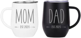 Tipit Drinkware Pregnancy Gift Est 2024- Mom and DAD Est 2024 ENGRAVED Stainless Steel Coffee Tumblers - Gift Set for New Parents to Be - Mom and Dad Mugs for Expecting Parents