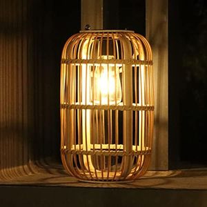 Livinlarge Solar Lantern Outdoor Waterproof, Large Rattan Solar Lantern Outdoor Hanging with Handle, Natural Bamboo Solar Outdoor Lights with Edison Bulb for Garden Patio Yard Tabletop Decoration