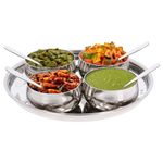 GK Global Kitchen Relish Server Stainless Steel Chutney Tray 9-Piece Indian Pickle Dish Serving Tray Thali Sauce Dip Condiment Bowls Serving Set Multipurpose for Home Dining Party Restaurant Wedding