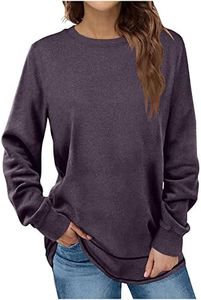 PBNBP Womens Solid Color Shirts Curved-Hem Fall Winter Loose Fit Crewneck Tunic Tops Pullover Daily Wear Long Sleeve Comfy Blouses Camisas