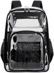 KEBEIXUAN Clear Backpack, Heavy Duty Clear Bags Large Clear Bookbag with Multi-Pockets for School Students Work Travel 3Pcs, Clear Bag Black, Large, Classic