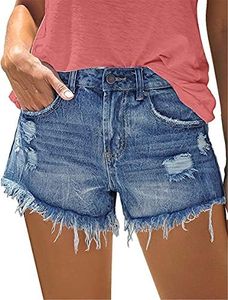 Angerella Jean Shorts Womens Soft Stretchy Cute Denim Shorts Juniors Mid Rise Ripped Shorts Dark Blue M