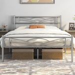 Yaheetech 4ft6 Double Bed Solid Bed Frame with Cloud-inspired Design Headboard and Metal Bed Slats, Ample Under-bed Storage Silver