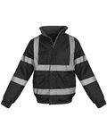 shelikes Hi Vis Viz Visibility Bomber Workwear Security Safety Fluorescent Hooded Padded Waterproof Work Wear Jacket Coat [BLACK M]