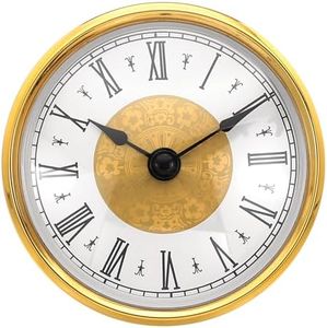 PATIKIL 3.1" 80mm Quartz Clock Insert, Round Quartz Movement Miniature Clock Mini Roman Numeral Clock Fit 75mm/3" Diameter Hole for Replacement Home, Gold Tone, Style 15