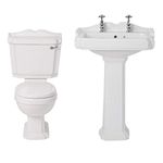 Milano Windsor - Traditional White Close Coupled Toilet WC Pedestal Bathroom Basin Sink - 2 Tap Hole