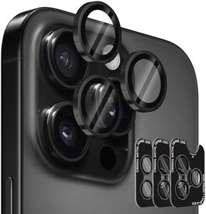 Orzero (3 Sets) Compatible for iPhone 16 Pro 6.3″/iPhone 16 Pro Max 6.9″ Camera Lens Protector, One-Step Installation Tray Individual Metal Ring Glass Cover CD Pattern Case Friendly - Black Titanium