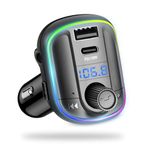 Bluetooth FM Transmitter for Car, Upgraded PD18W USB C & QC3.1 USB Charger Bluetooth 5.0 Car Adapter, 10-Color LED Backlit Light, Hands-Free Wireless Car Kit Music Player