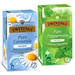 Twinings Pure Camomile & Pure Peppermint Tea, Herbal Infusion Two Tea Combo Pack, Caffeine Free Herbal Tea for Good Sleep, Stress Relief &Anxiety Sugar-Free, 25 Teabags Each