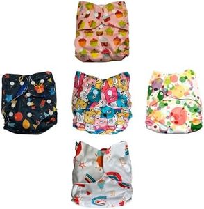 The Mom Store Baby Cotton Reusable Cloth Diaper With 4 Layer Ultra Thin Inserts Pad And Adjustable Snap Buttons for New Born Babies - 3 Months -3 Years (Pack of 5)