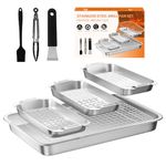 BBQ Grill Basket Set Outdoor: 8-piece Stainless Steel Grilling Topper Pans Food Serving Tray with Cooling Rack, Roast Chicken, Meat, Veggie, Barbecue Tools Gifts for Men