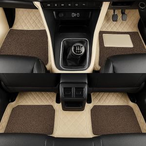 CYRER 7D car mat Full Set for Hyundai i204th Generation (Model:2022) || Luxury Leather Double Car Floor Mat Complete Set || 100% Waterproof and Washable || Color : Beige