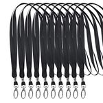 YMWALK 10 Pcs Black Lanyard Neck Strap Office Nylon Flat Lanyards with Metal Swivel Hooks Clips for ID Card Holder