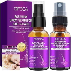 Rosemary Oil Hair Growth Serum W/Rosemary Water & Rice Water Spray Hair Growth,Biotin Castor Oil Argan Oil Caffeine Keratin Reduce Hair Loss,Restore Dry Damaged Hair Regrowth Treatments for Women Men