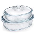 NUTRIUPS 4-pieces Oval Glass Casserole Dish with Lid, Set of 2（2L+3L) Borosilicate Glass, Oval Casserole Dish for Oven