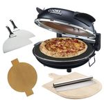 Cooks Professional Electric Pizza Oven | Countertop Pizza Oven | Stone Base & Glass Window | 2 x Pizza Paddles, Bamboo Pizza Board & Stainless Steel Cutter | Portable Pizza Bread Maker | Black