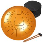 Amkoskr 12 Inches 30cm Steel Tongue Drum C Key 11 Notes Percussion Instrument Hand Pan Drum with Drum Mallets/Carry Bag(Gold)