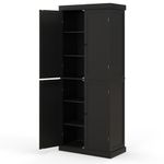 GiantexUK 184cm Tall Kitchen Cupboard, 6-Tier Pantry Storage Cabinet with 4 Doors, Adjustable Shelves & Anti-Tipping Device, Freestanding Kitchen Sideboard Units for Home Dining Living Room (Black)