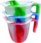 Plastic Water Jug with Handle Assorted Colours Jugs 1.5 Litre Spout Kitchen Plastic Mugs for Bathroom, Hair Washing Jug HTUK® (1x Each Green-Blue-Red (3 Pack))