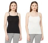 ESPRESSO Women's Adjustable Spaghetti Strap Lace Trim Camisole - Black/Off White - Size - M