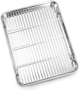 Bastwe Cookie Sheet and Cooling Rack Set, 16 inch Stainless Steel Baking Pan with a Rack, Professional Bakeware, Healthy & Non-toxic & Rustproof & Easy Clean & Dishwasher Safe 12 inch with Rack Metal Silver