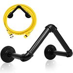 JIEJIEGS Garden Hose Holder Wall Mount,Iron Pipe Water Hose Stand, Outdoor Heavy Duty Metal Hose Hanger Organizer for Hydraulic Hose, Ropes, Holds Up to 150 ft of 5/8 inch Hose