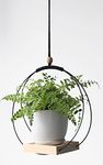 ABETREE Hanging Planter with Wood Base Modern Macrame Plant Hanger for Indoor Outdoor Wall Ceiling Window Boho Home Décor, Black(Planter/Plants Not Included)