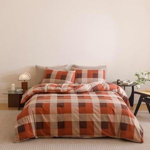 KAREVER Gingham Checkered Comforter Cal King Pumpkin Plaid Bedding Set Boys Girls Colorful Grid Cottagecore Blanket California King