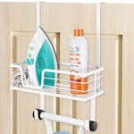 KES Ironing Board Hanger, Over The Door Ironing Board Holder, Fits for 1 3/4" Doors, T-Leg Ironing Board Door Hanging Rack with Large Storage Basket, White, HIR500B-WH