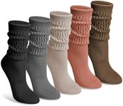 Justay 5 Pairs Slouchy Socks for Women - Scrunch Slouch Long Crew Knit Boot Athletic Calf Tube