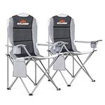 2 Pack Camping Chair,Padded Folding Camping Chair, Outdoor Seats with High Back & Cup Holder & Side Pockets,Waterproof Chair 120kg Weight Capacity for Garden Picnic Beach Directors(Grey)