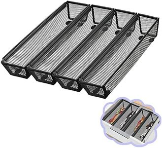 Fodofodo 4PCS Drawer Organizer for Kitchen,Utensil Mesh Drawer Organizer with Interlocking Arm for Cosmetic,Flatware,Pen (12 * 3 * 2 Inches,Black)