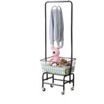 Rolling Laundry Hamper Basket Cart with Wire Storage Rack and Hanging Rack Commercial Rolling Laundry Butler Black