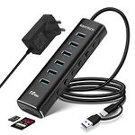 Powered USB 3.1 Hub 10Gbps RSHTECH 8-Port USB C Hub (6 USB 3.1/3.2 Gen2 Ports + SD/TF Card Readers) Aluminum USB Extension Hub Splitter with 3.3ft Long Cable, 12V/2A Power Supply (RSH-A107D)